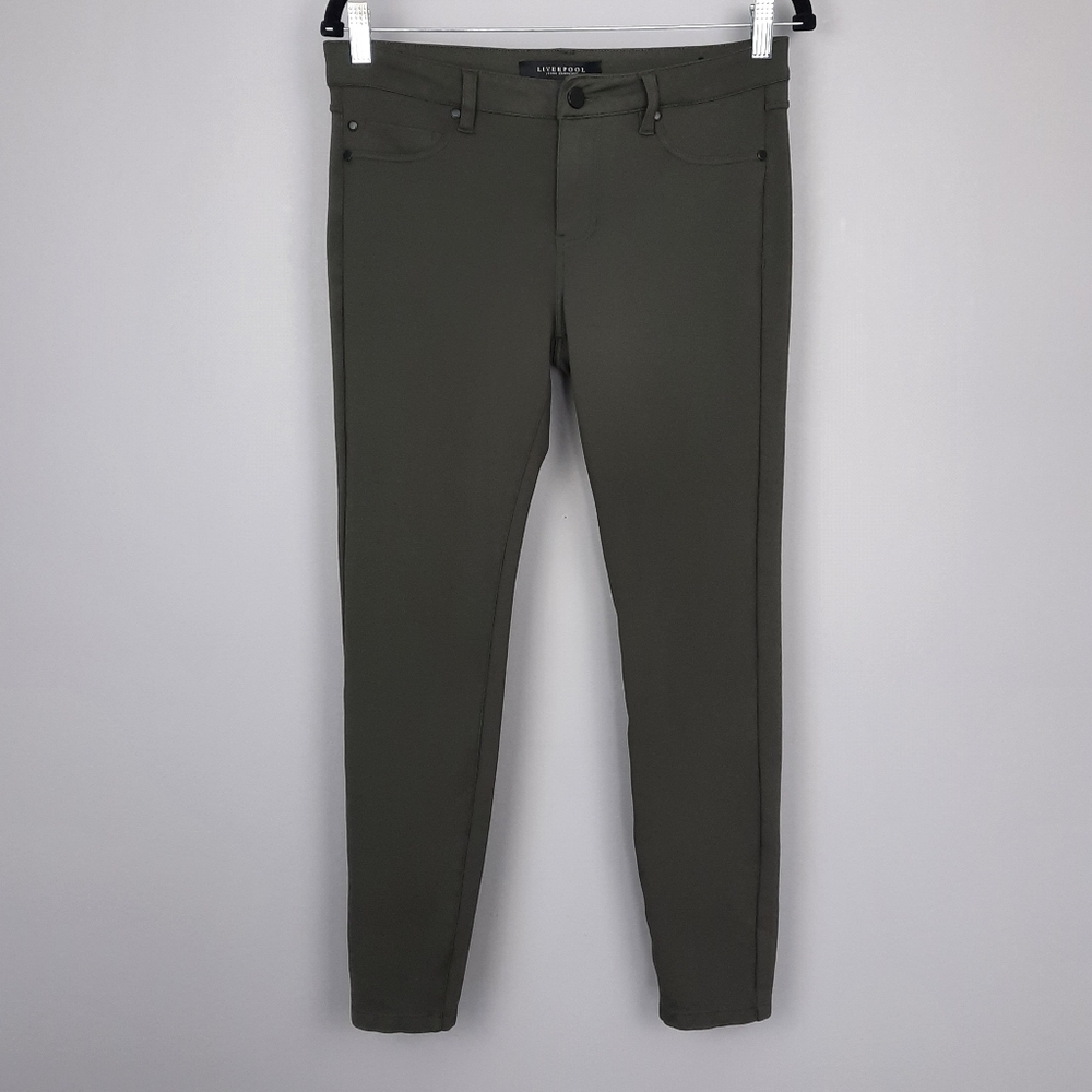 Liverpool Olive Green Midrise Ankle Length Skinny Ponte Pants size 6